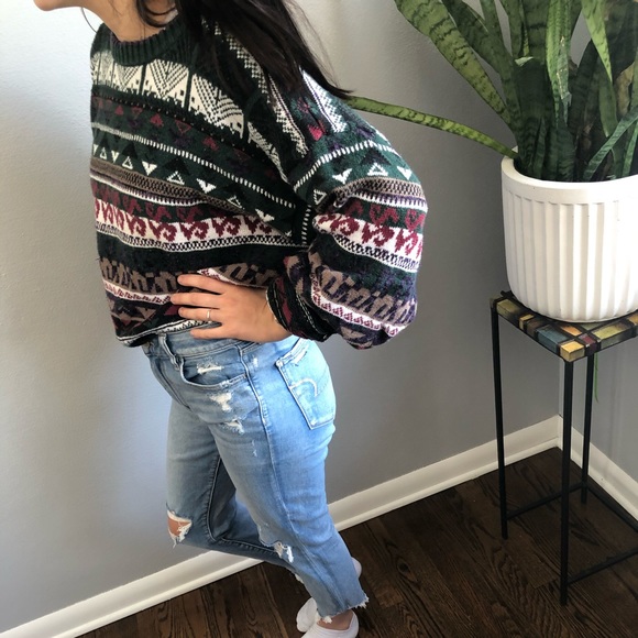 90s vintage oversized knit argyle sweater - Picture 2 of 3